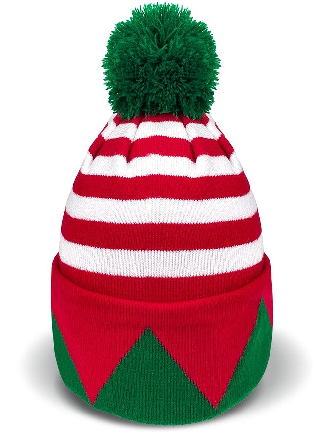 Asikkon Christmas Elf Knitted Hat for Adults Xmas Beanie Knit Hat Cute Santa Winter Warm Hat for Men Women Gifts Red and Green - Image 1